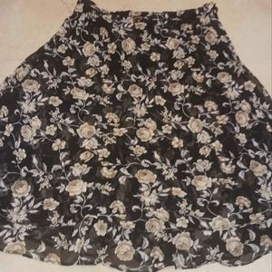 VINTAGE EXPRESS LADIES WOMENS 8 90S BLACK FLORAL SHEER FLOUNCE SKIRT EXC SHAPE